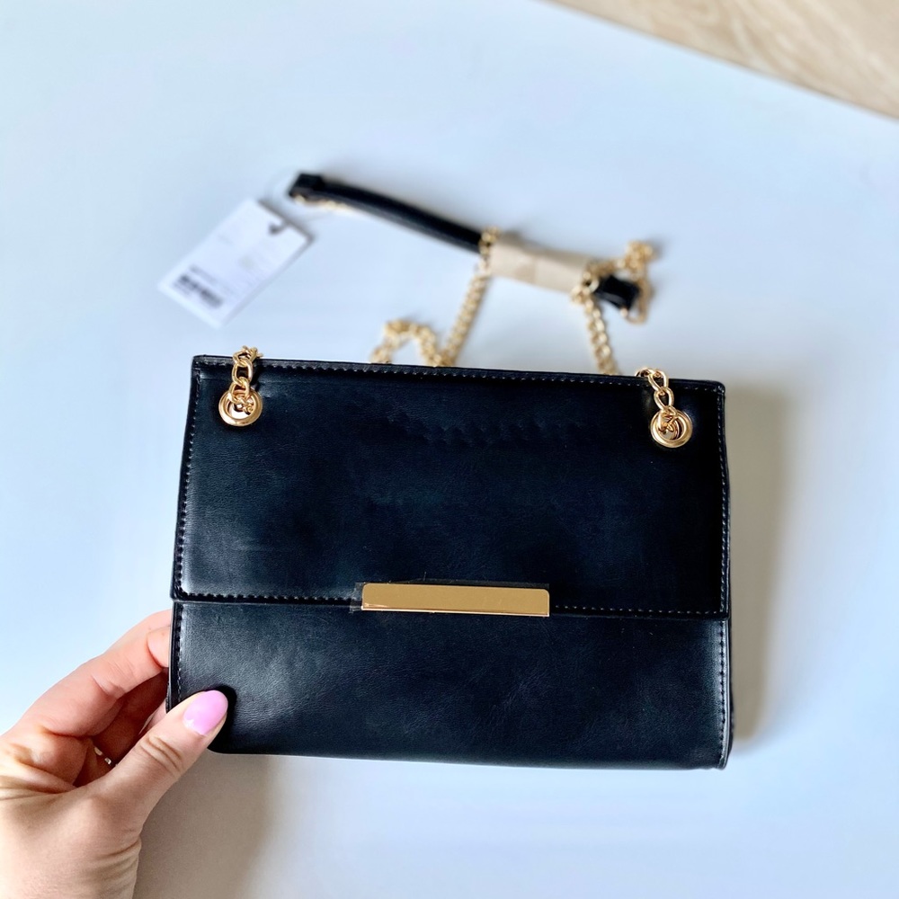 NWT Black Crossbody flap with gold chain strap